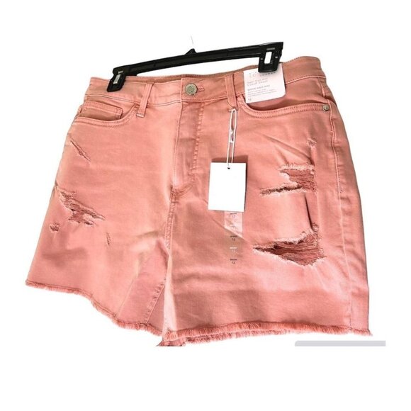 LC Lauren Conrad Womens Pink High Rise Distressed Cutoff Jean Shorts Sz 12 New - Picture 5 of 9
